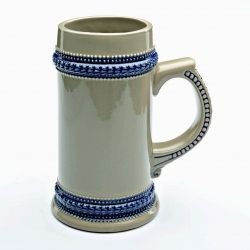 Пивная кружка для сублимации с синим ободком (материал - керамическая)