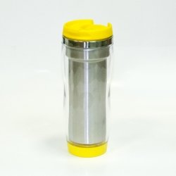Термостакан металлический жёлтый под полиграфическую вставку 400 мл